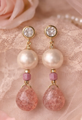 Pearl, quartz, and ruby earrings